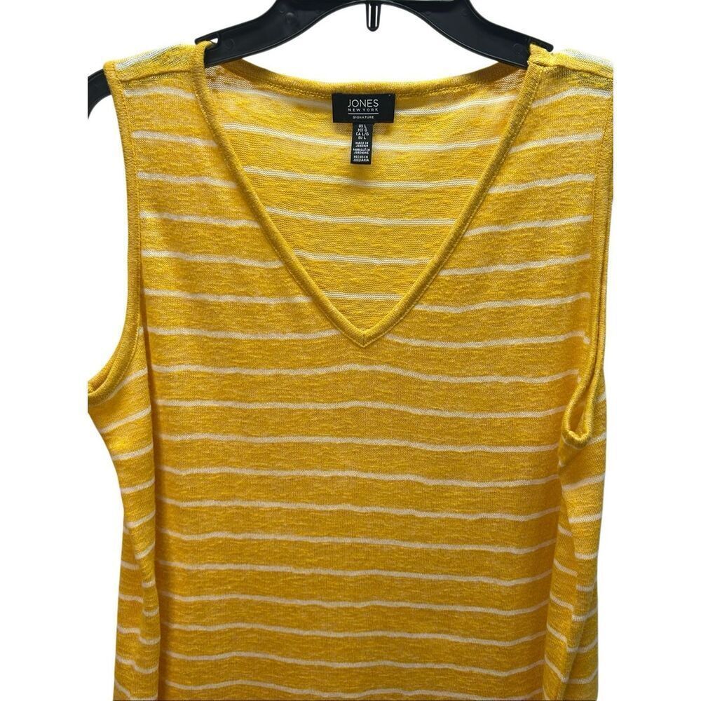 Jones New York Signature Yellow White Striped V-Neck Tank Top Womens Size L - Picture 2 of 7